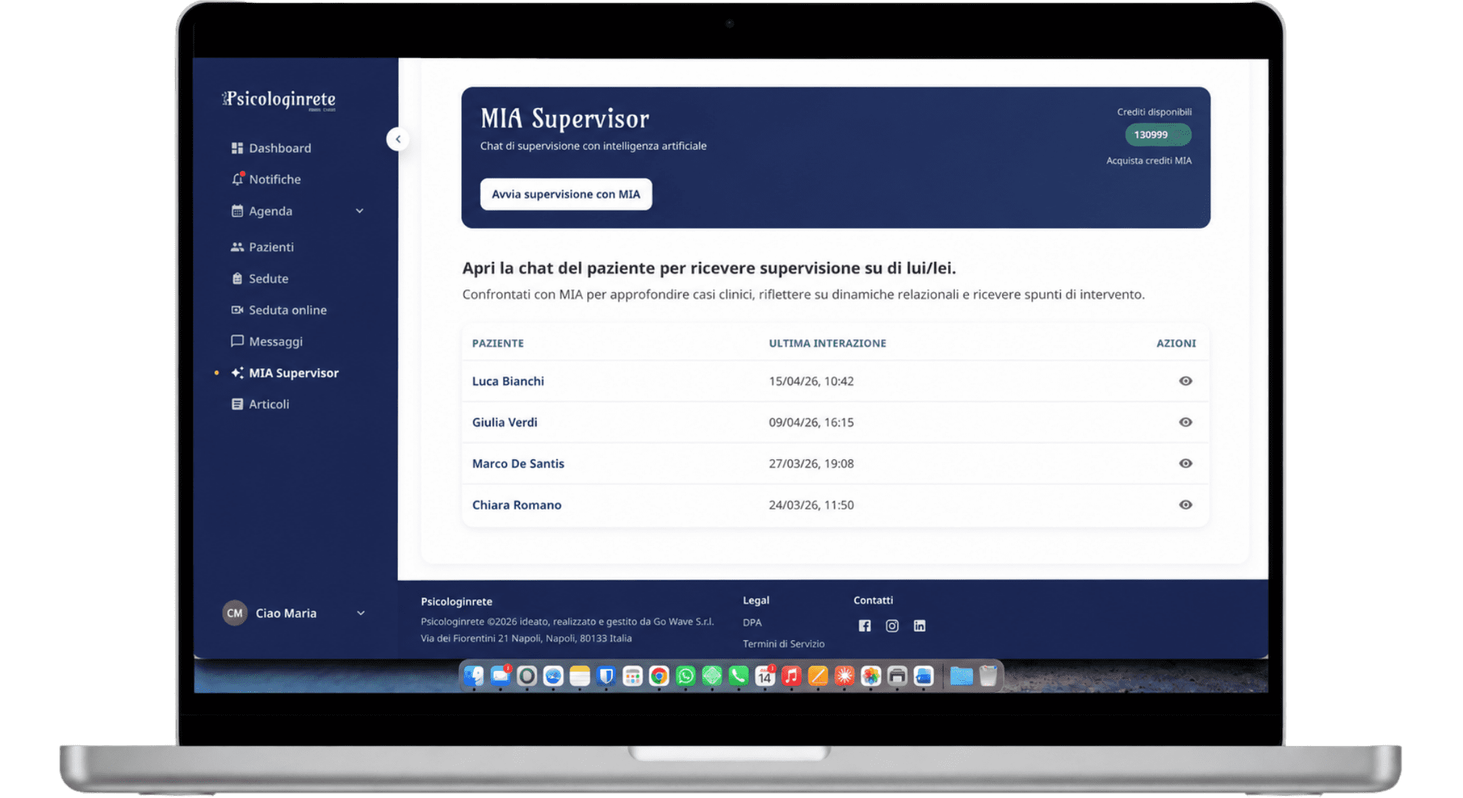 Psicologinrete-MIA Supervisor - ok Psicologinrete - Dashboard notifiche